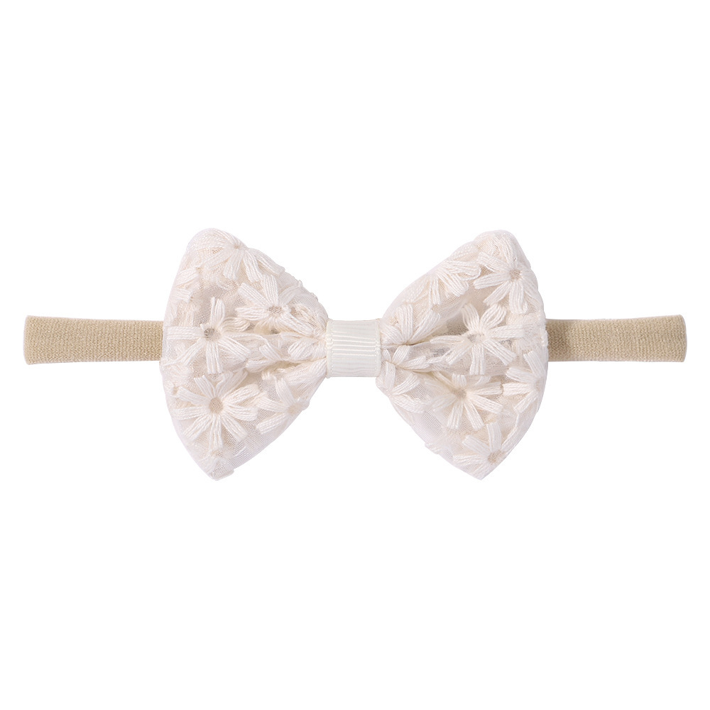 Embroidered bow baby headband set 