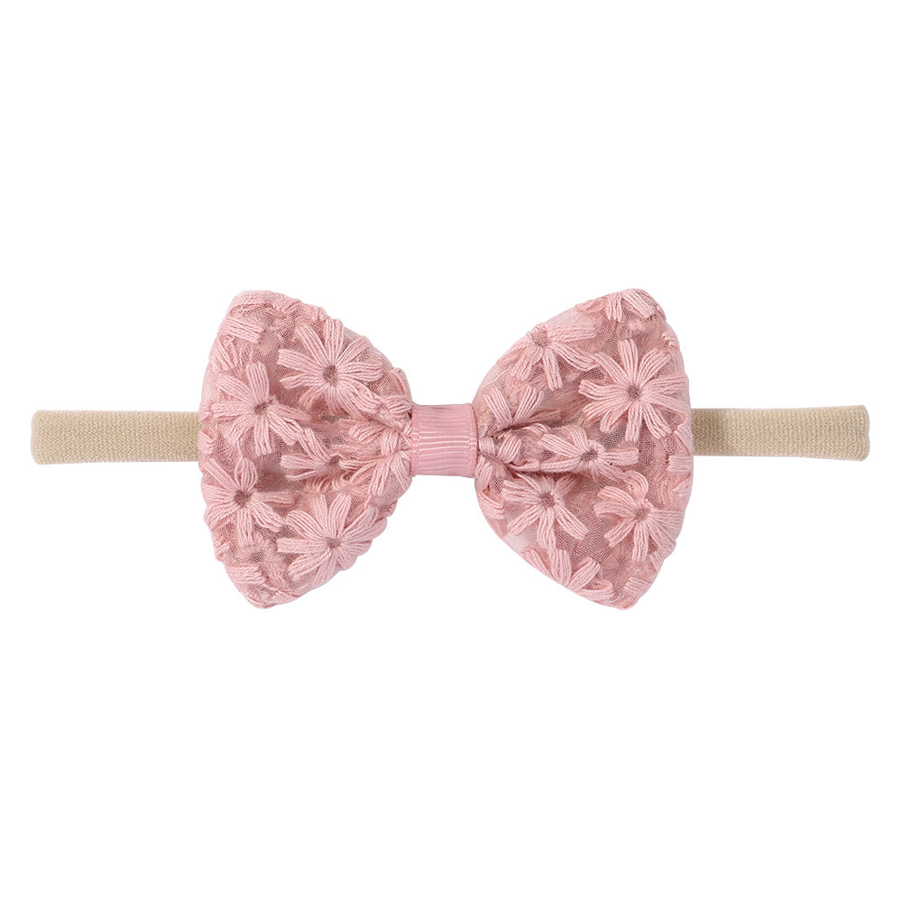 Embroidered bow baby headband set 