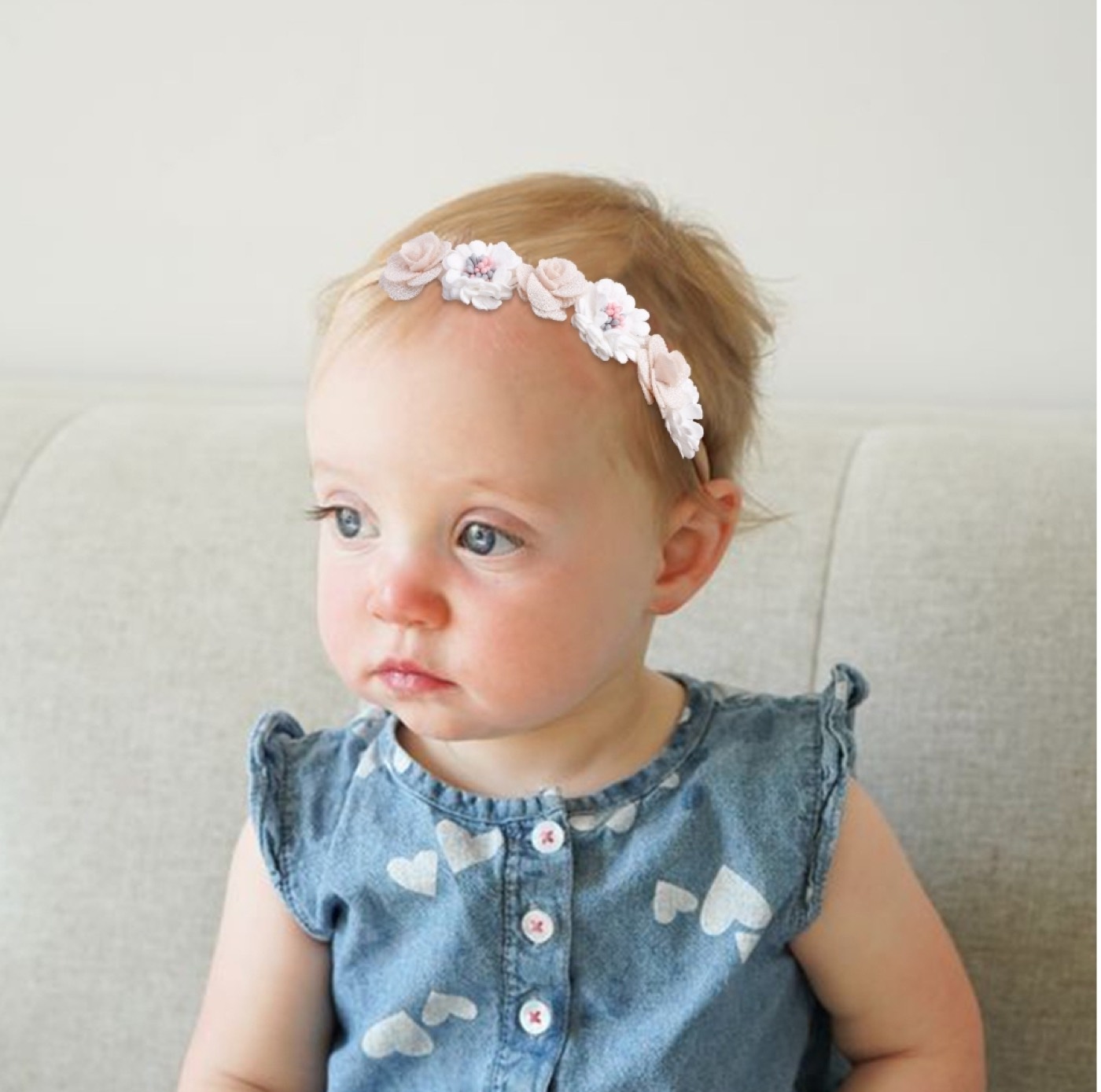 Mixed white/blue jeans floral baby headband 