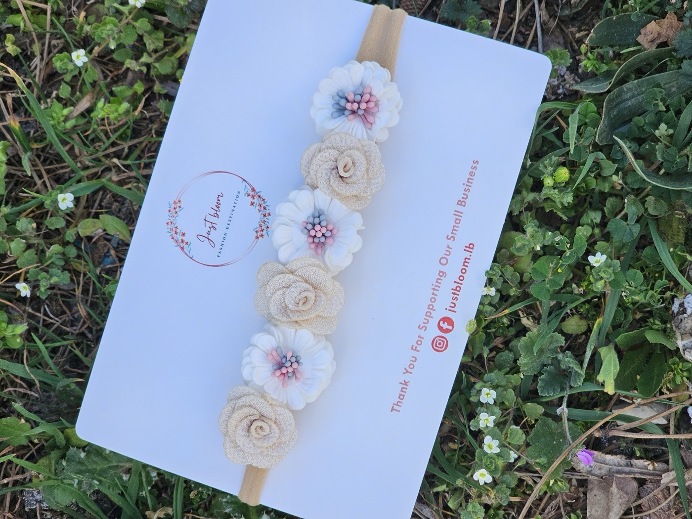 Mixed white/blue jeans floral baby headband 
