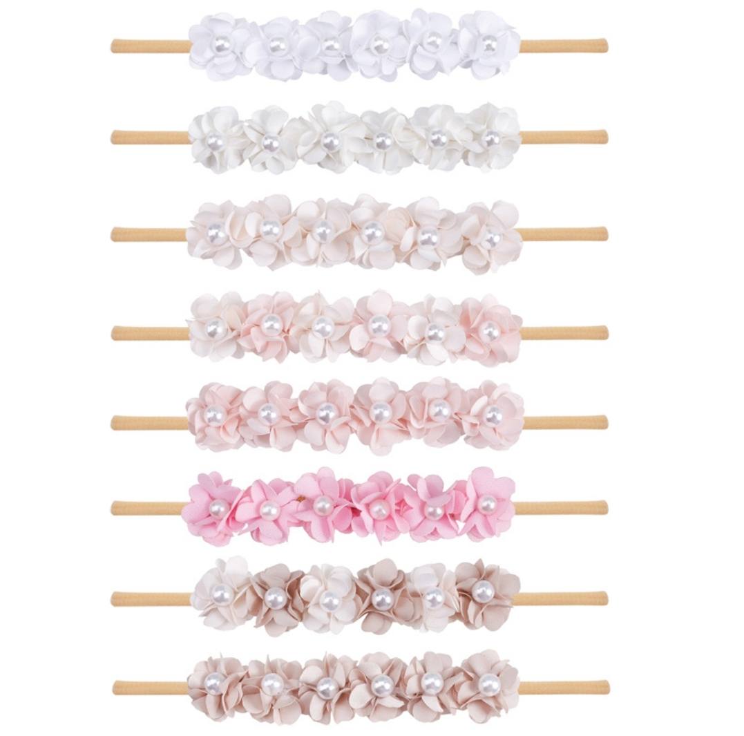 White floral baby headband with pearls