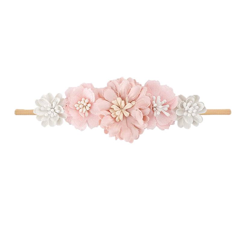 Mixed pink/white floral baby headband with pearls 