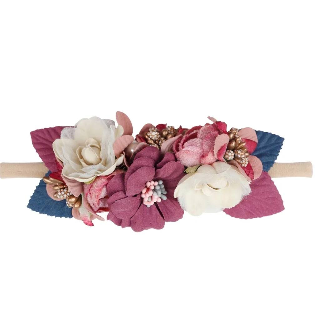 Dark purple floral baby headband 