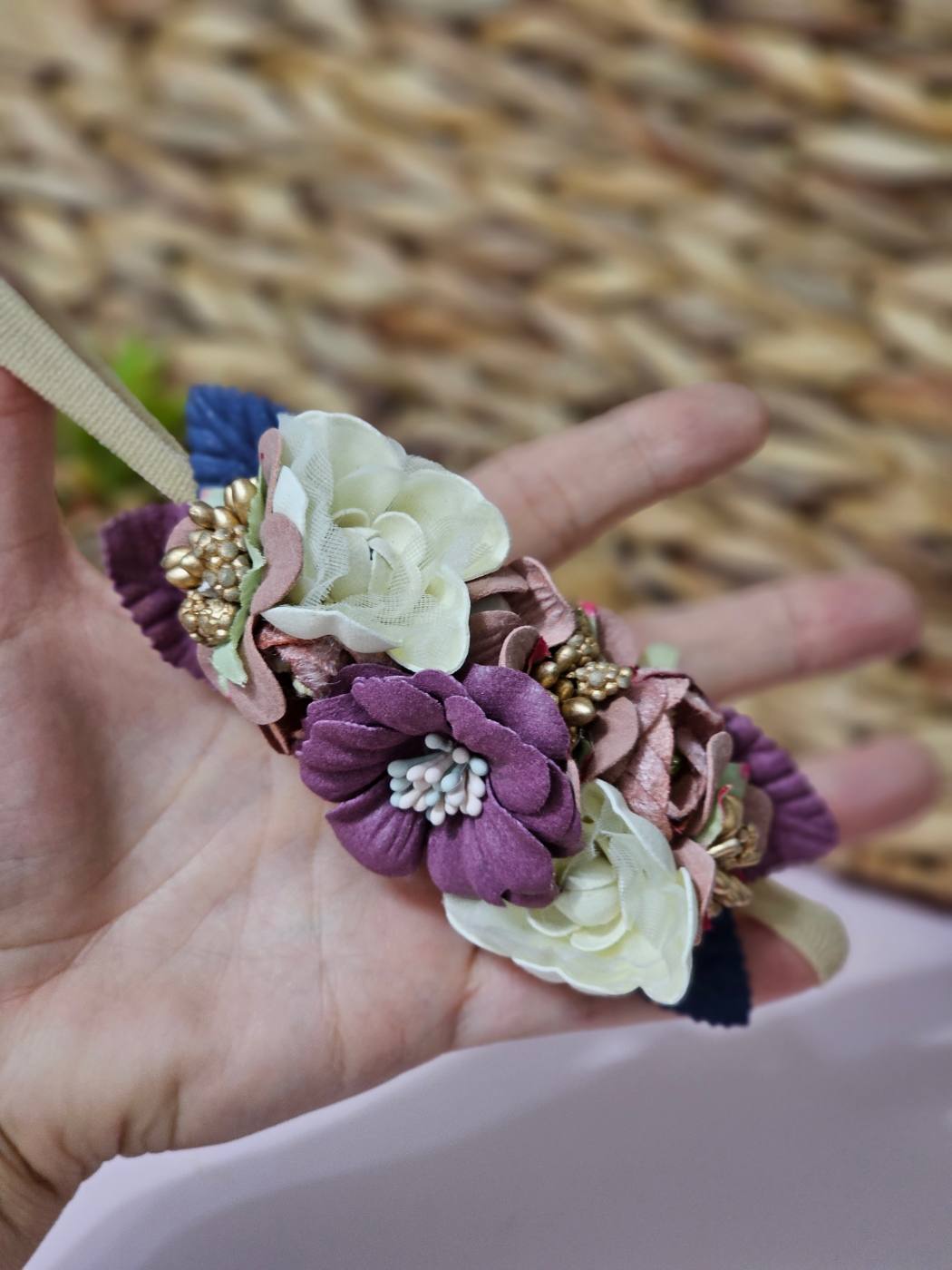 Dark purple floral baby headband 