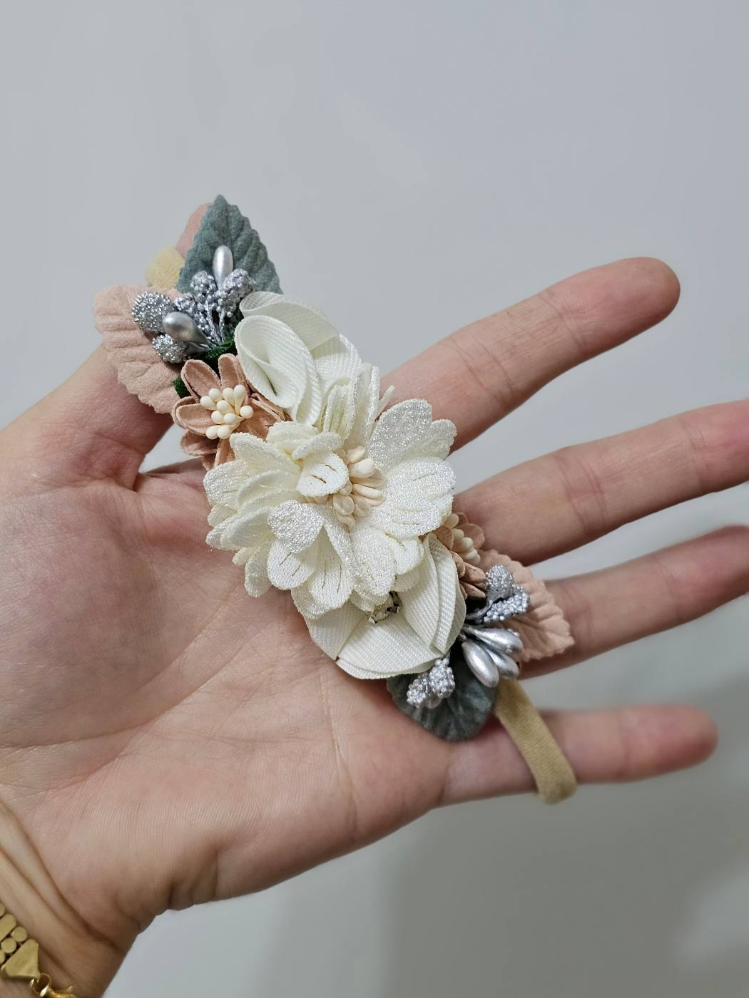 Mint green/offwhite floral baby headband 