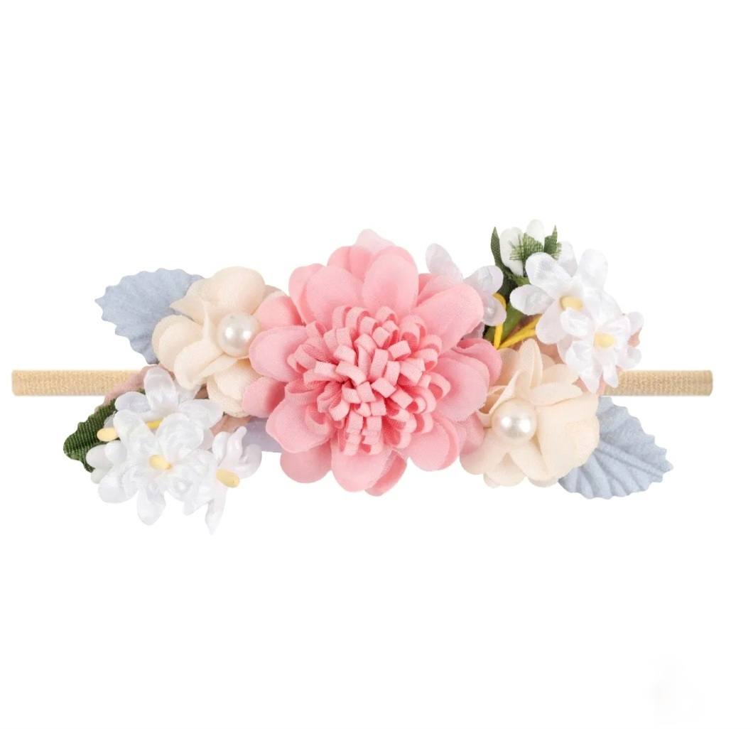 Pink/blue floral baby headband 