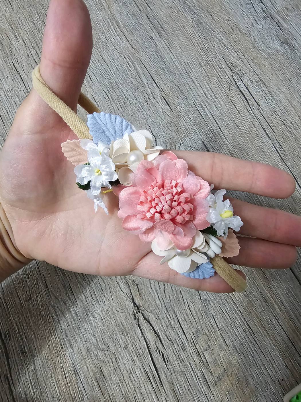 Pink/blue floral baby headband 