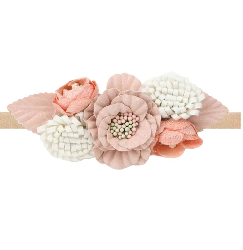 Salmon pink big floral baby headbands 