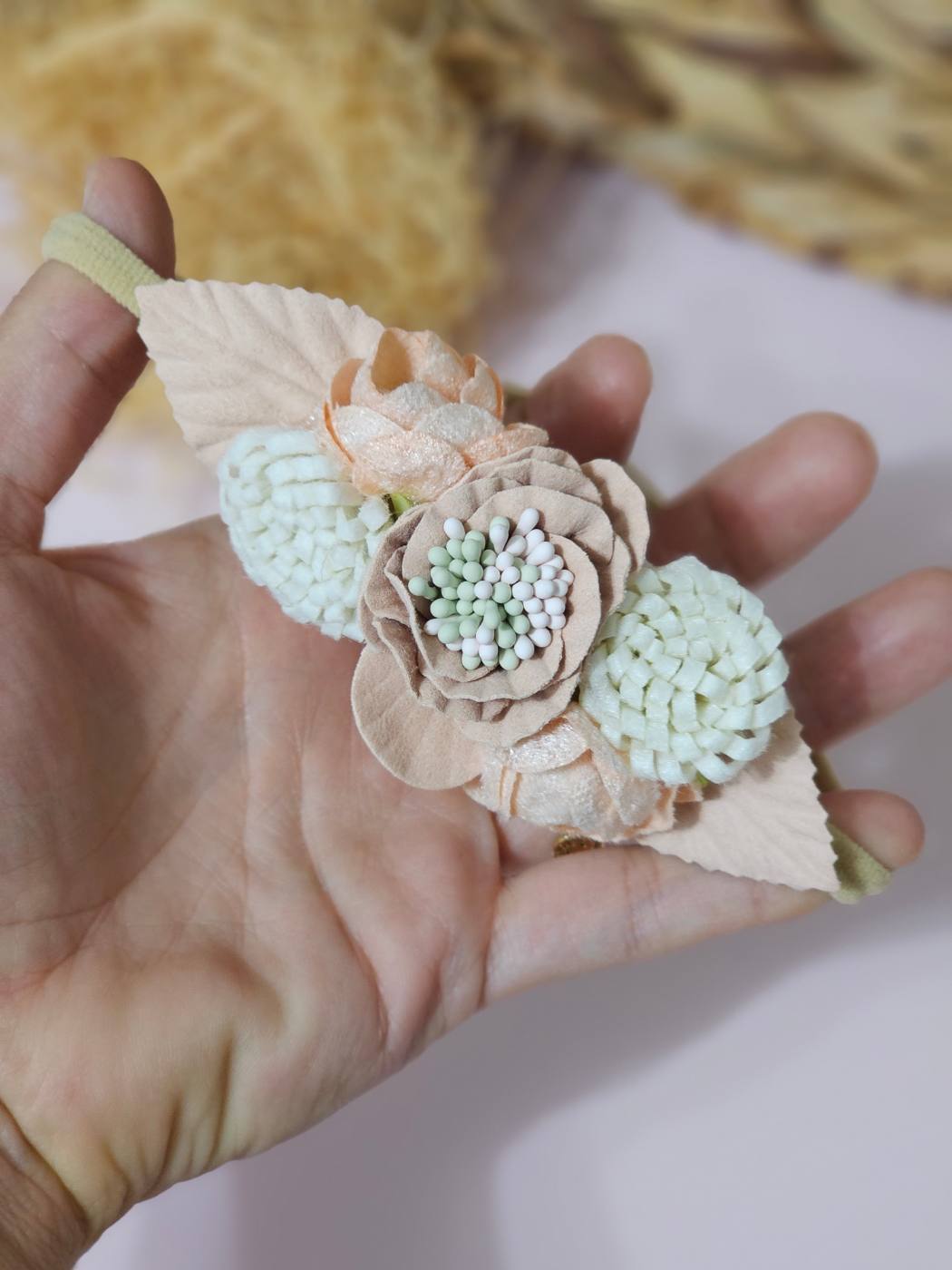 Salmon pink big floral baby headbands 