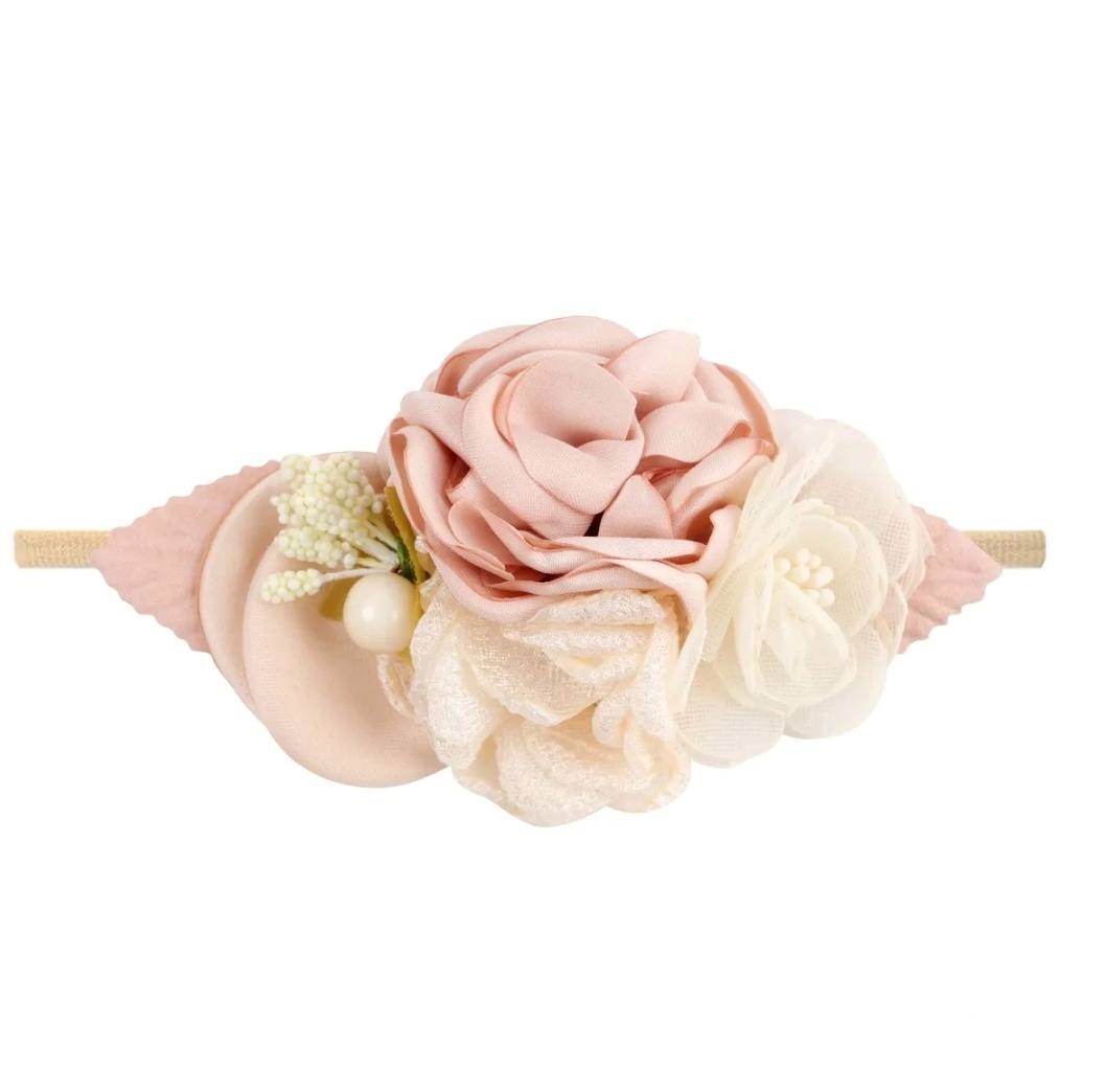 Beige rosee/offwhite big floral baby headband 