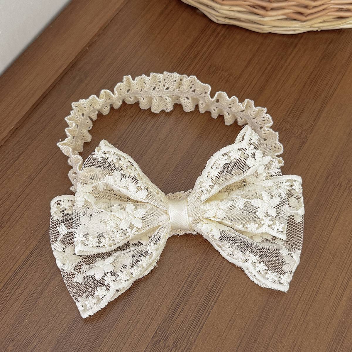 Offwhite Lace Big bow baby headband 