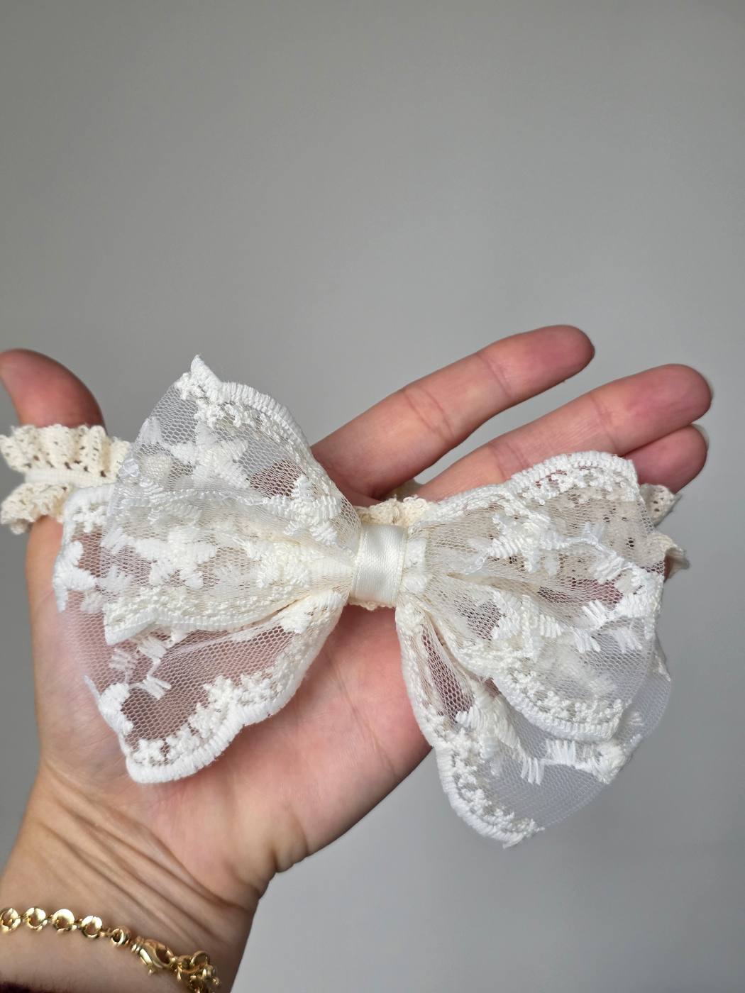 Offwhite Lace Big bow baby headband 
