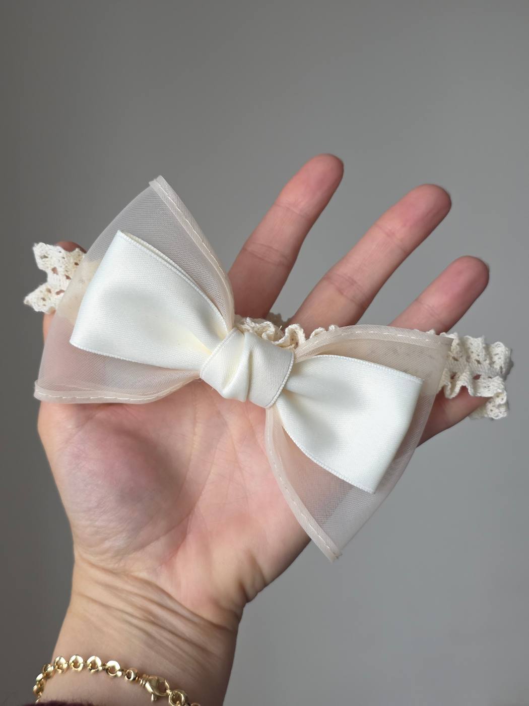 Offwhite Lace and Satin baby headband 