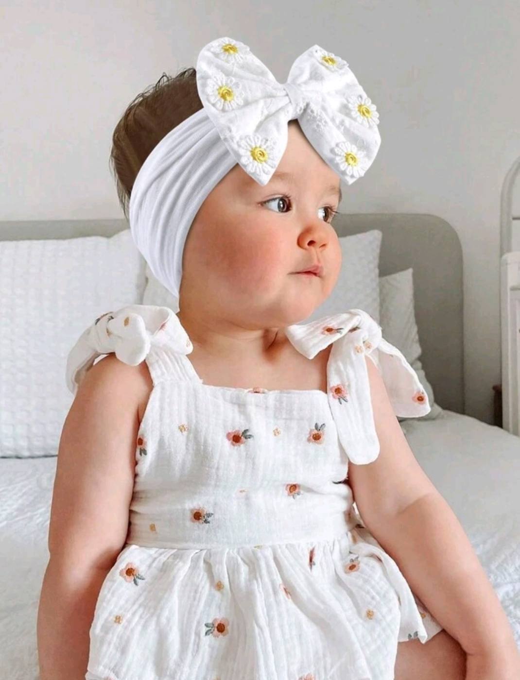 Sunflower big bow baby headband