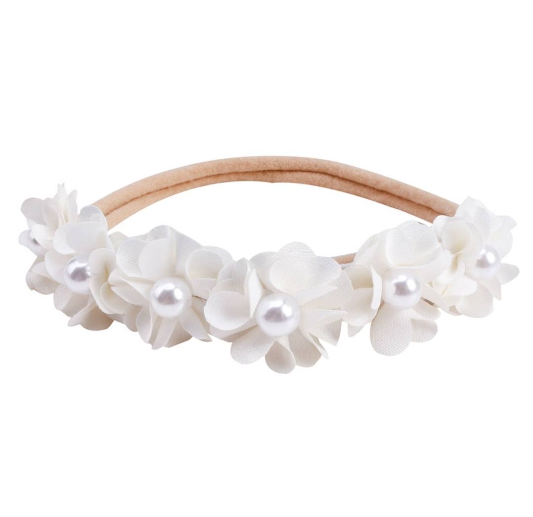 White floral baby headband with pearls
