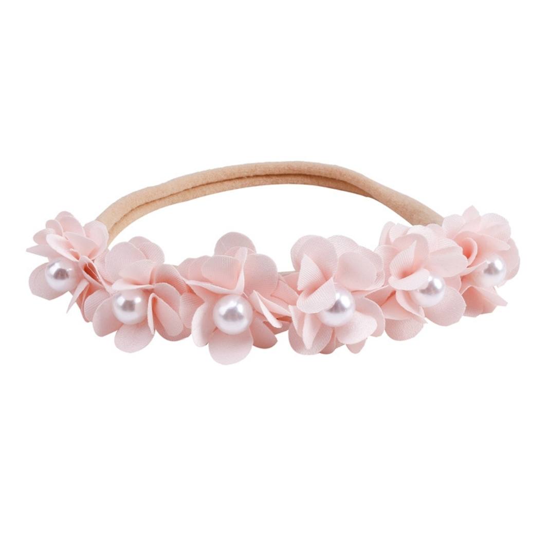 White floral baby headband with pearls