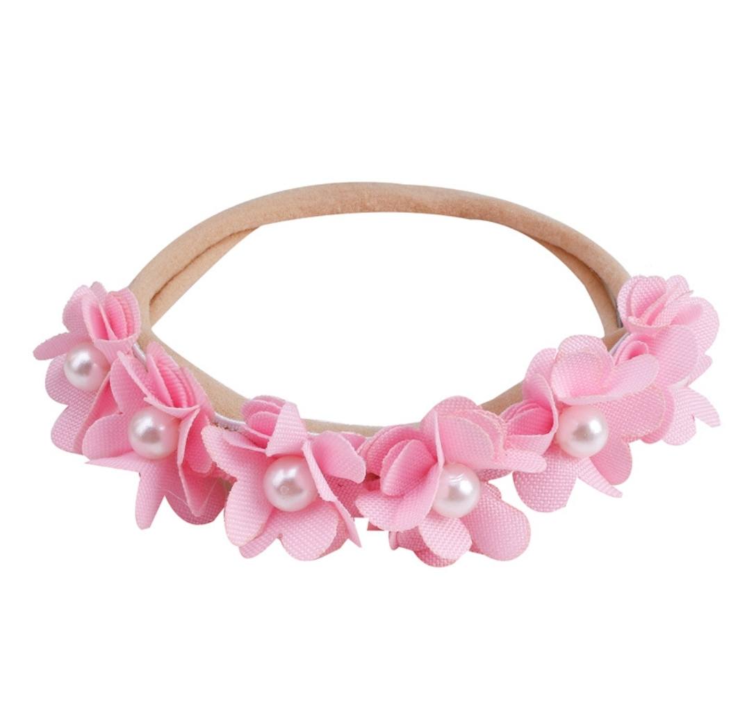 White floral baby headband with pearls