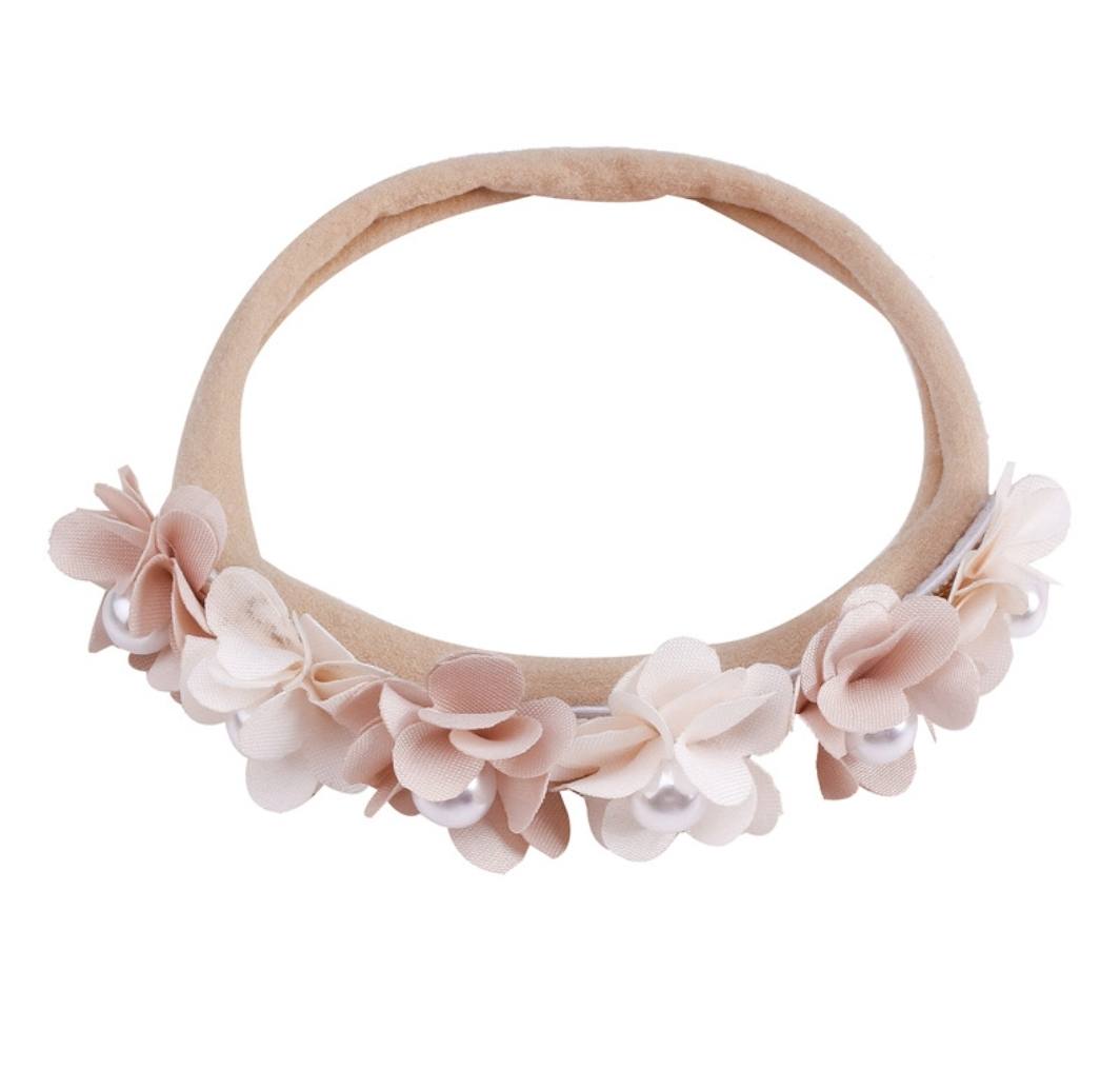 White floral baby headband with pearls
