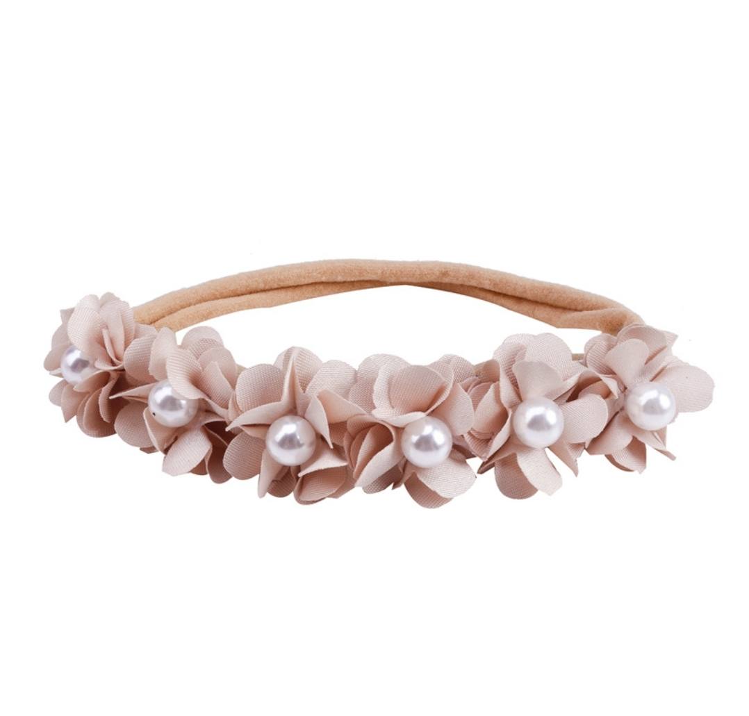 White floral baby headband with pearls