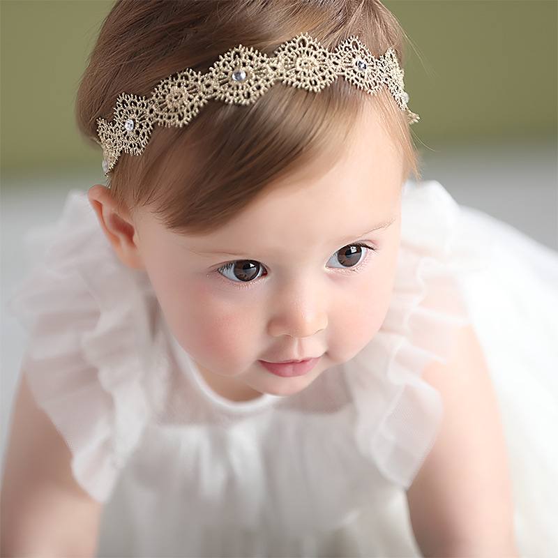 Embroidered Golden baby headband 