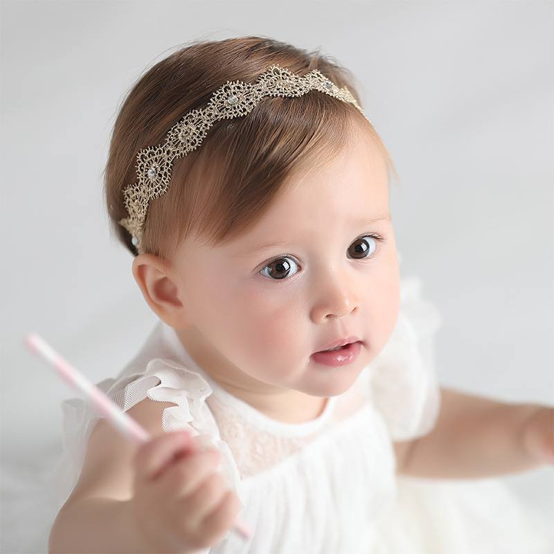 Embroidered Golden baby headband 
