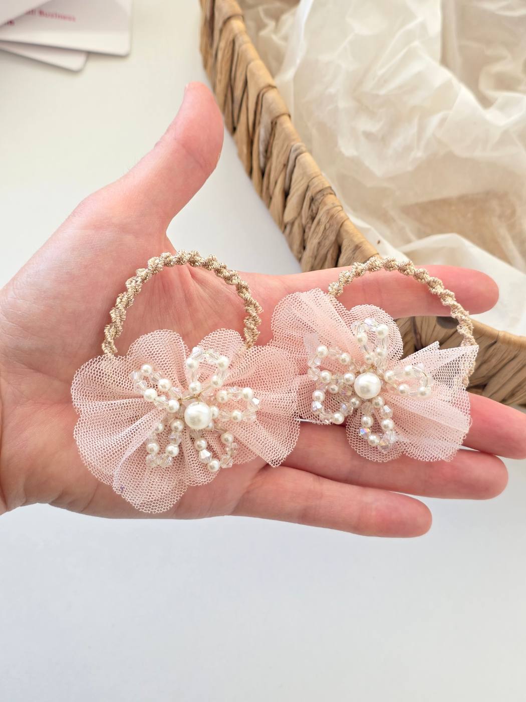 Floral hair ties with pearls 