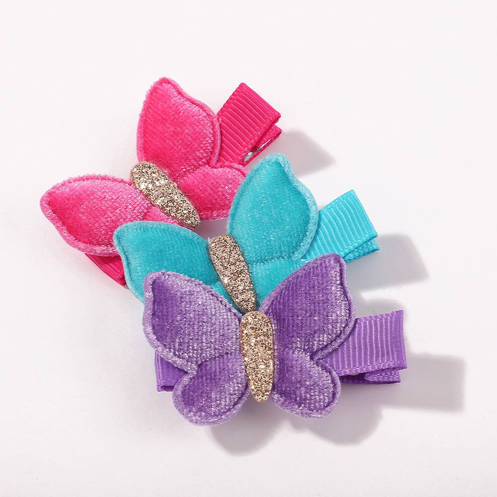 3pcs Velvet Butterfly Hair Clip Set 