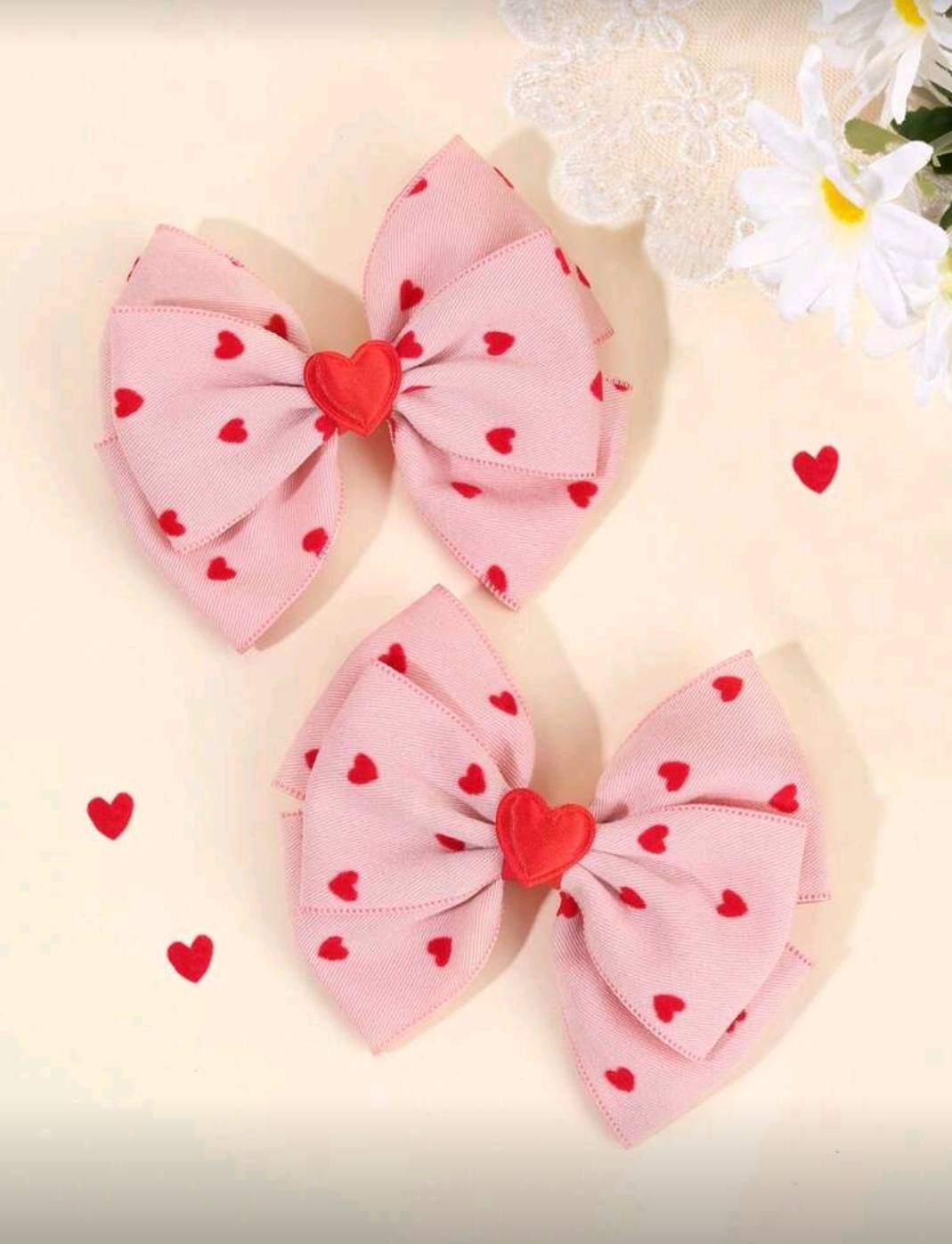 2pcs Pink Big Bow With Hearts