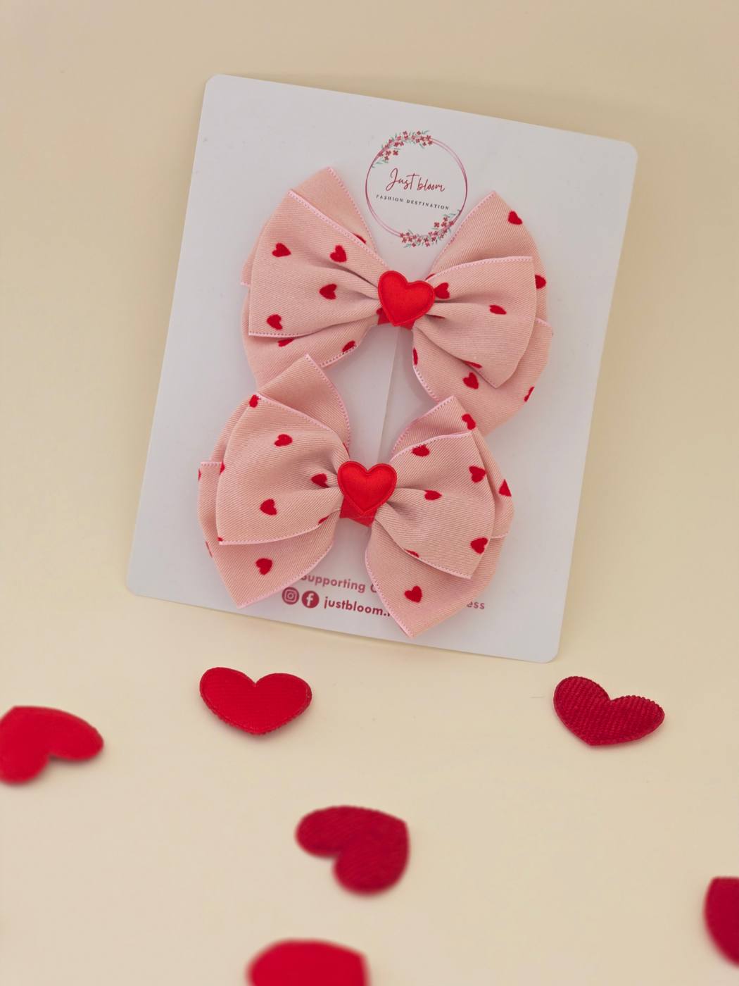 2pcs Pink Big Bow With Hearts