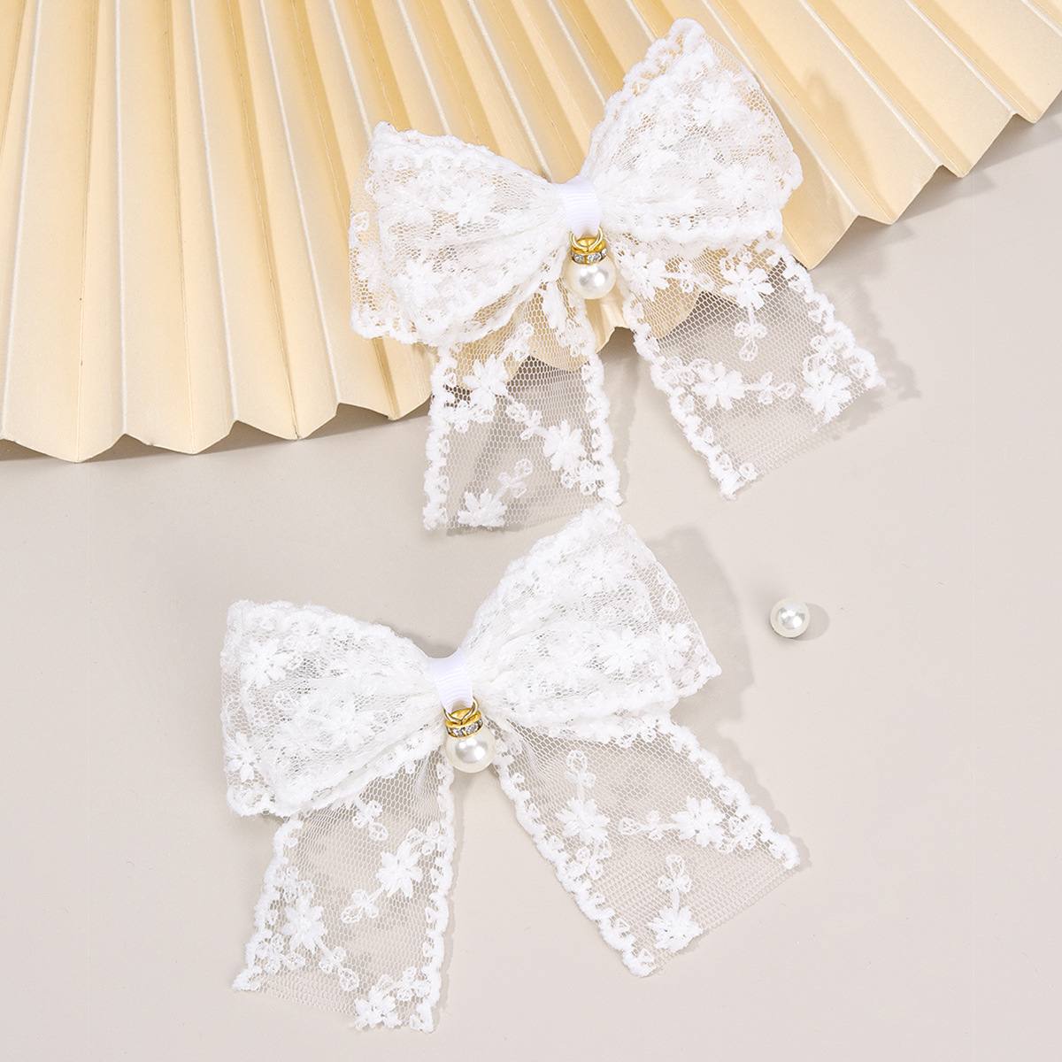 2pcs White Lace Bow Hair Clip 