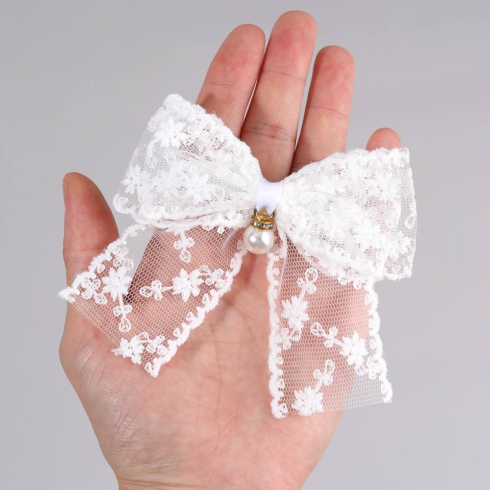 2pcs White Lace Bow Hair Clip 