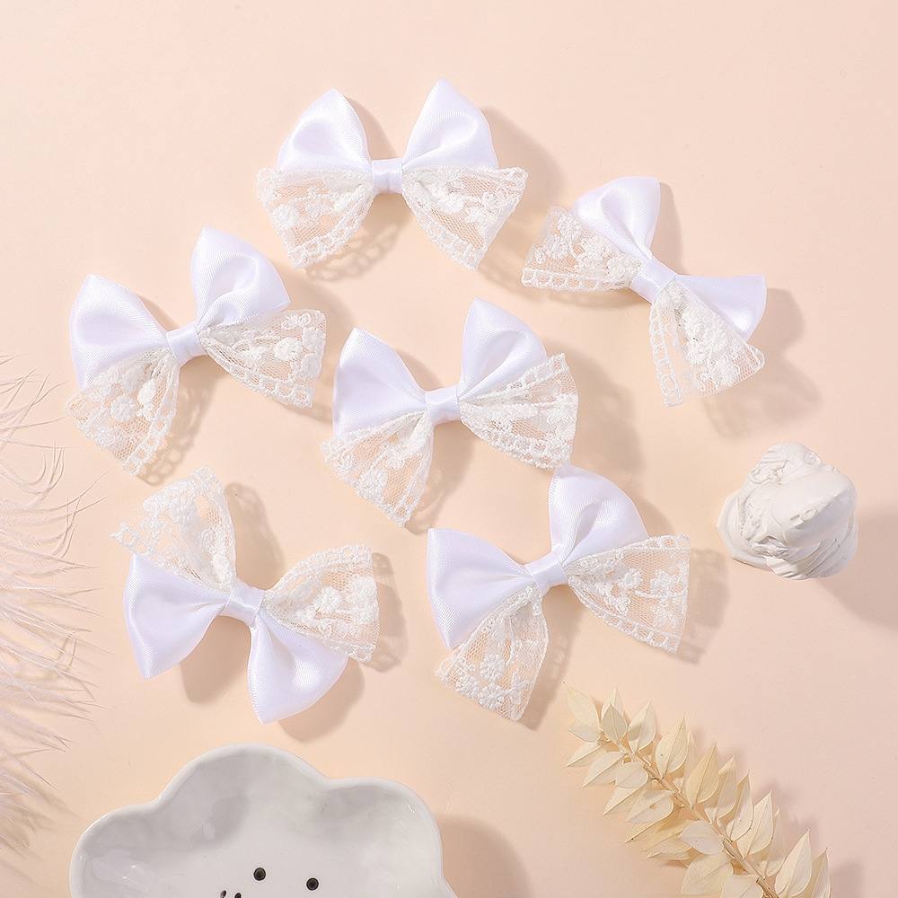 2pcs White Lace mefium sized Bow Hair Clip 