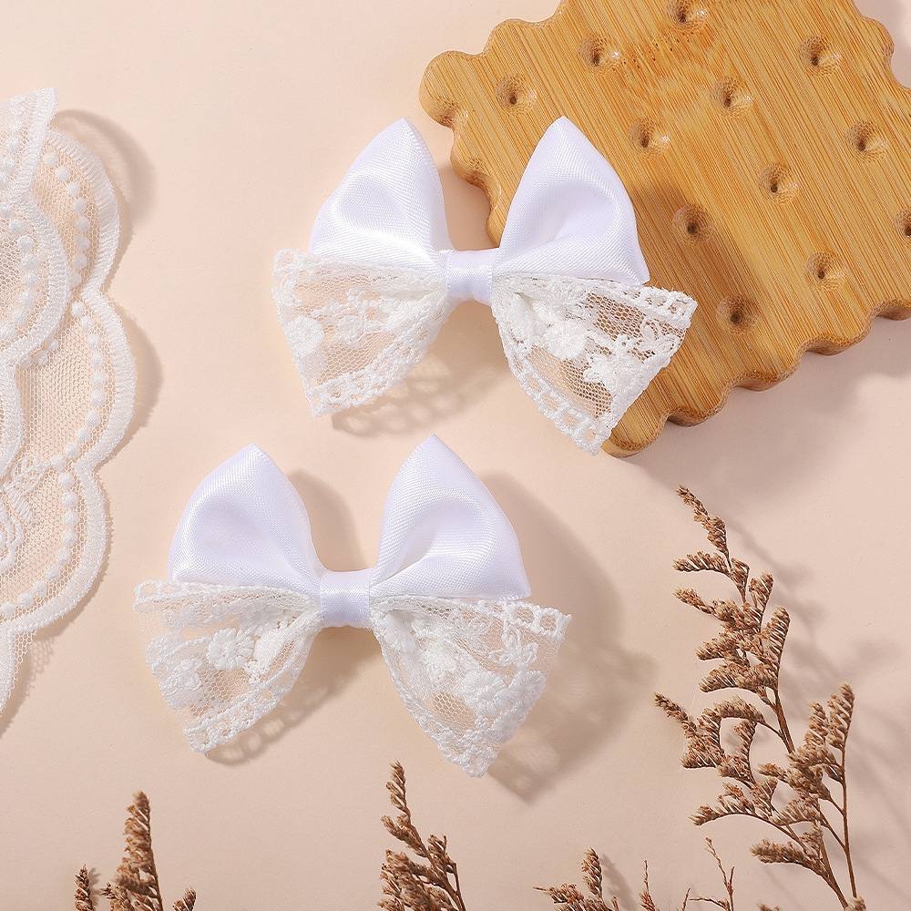 2pcs White Lace mefium sized Bow Hair Clip 