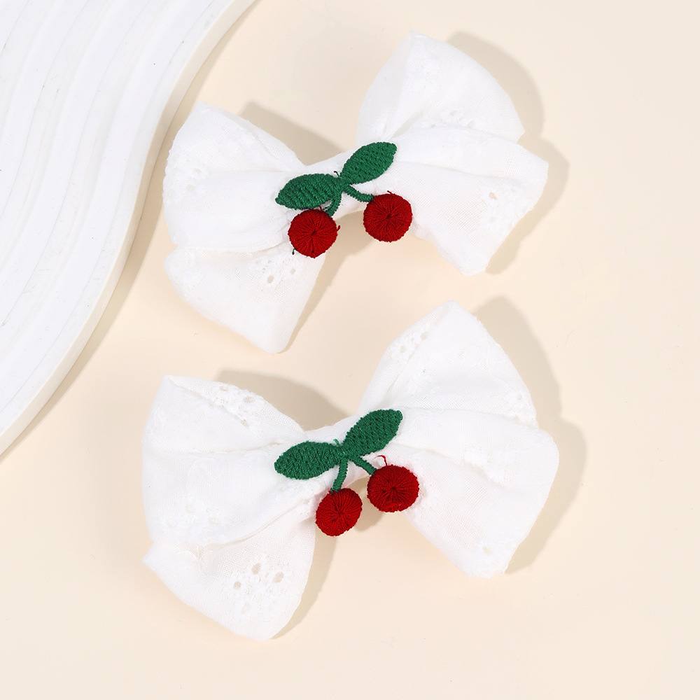 2pcs Cherry White Bow Hair Clip 