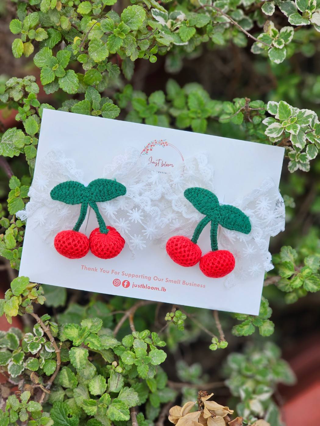 2pcs Cherry  Lace White Bow Hair Clip 