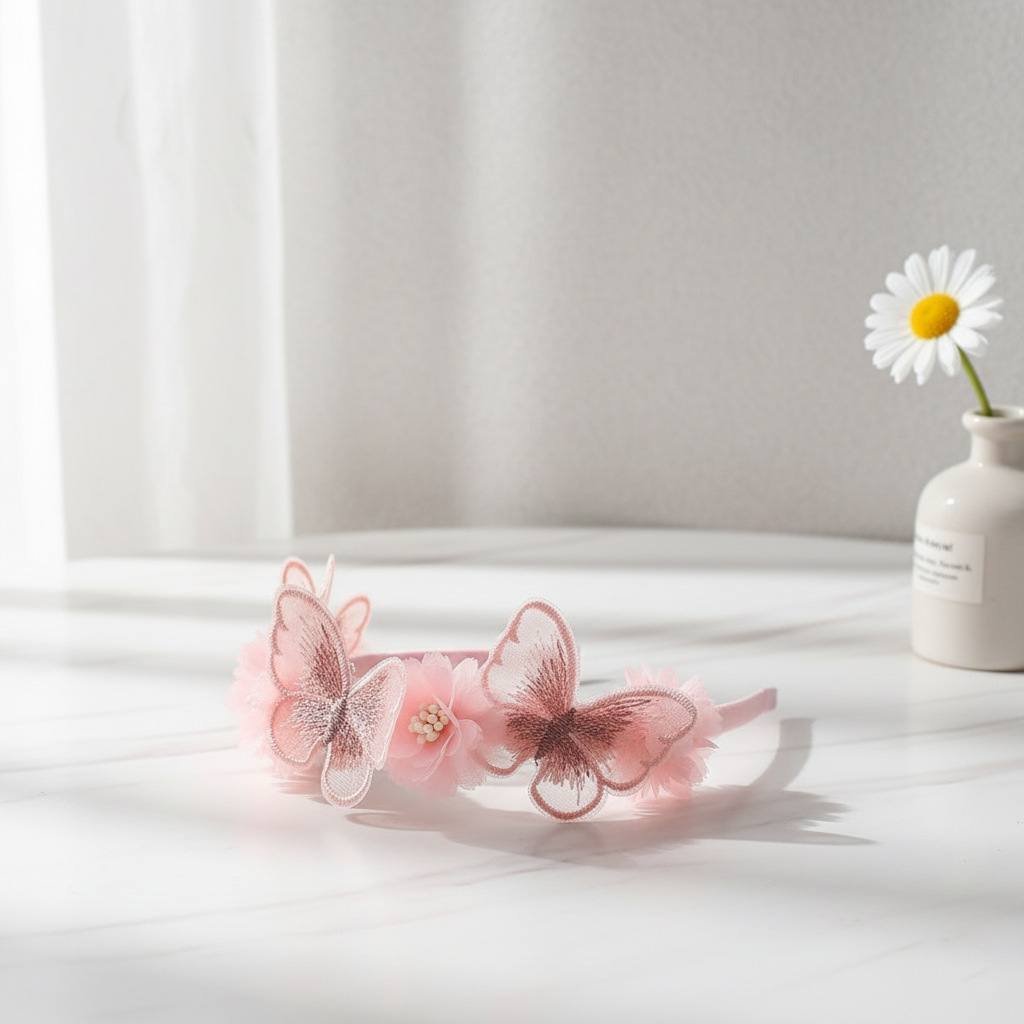 1pc Light pink Butterfly and Roses Head Band 