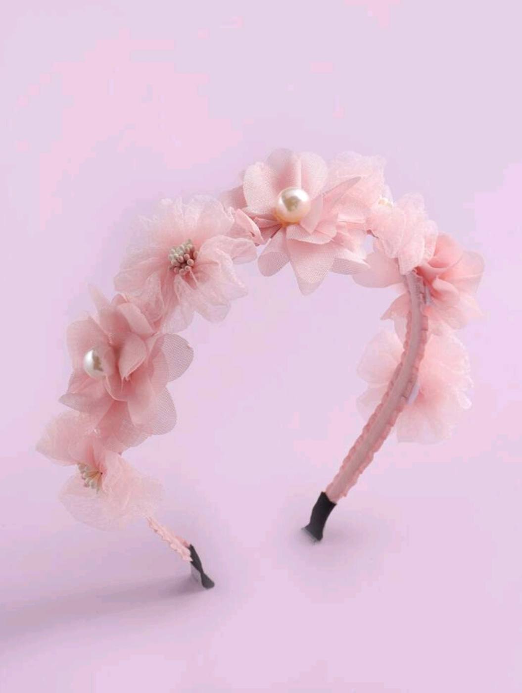 1pc Light Pink Flower Head Band with Pearls 