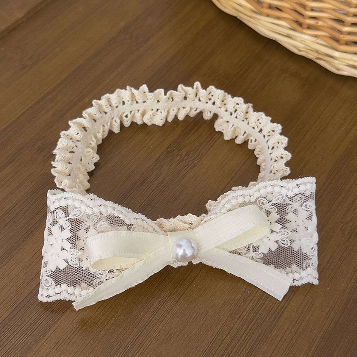 1pc Offwhite Lace and Satin Bow Baby Headband 