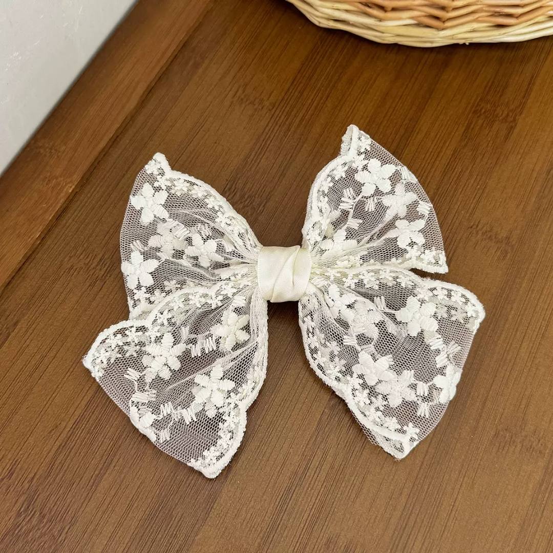 1pcs  Ivory Lace Ribbon Bow Hair Clip 