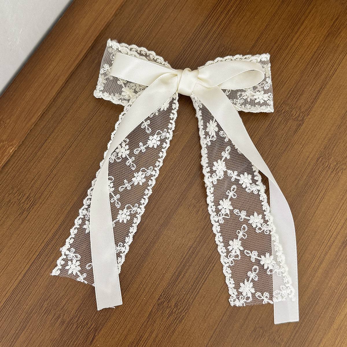 1pc Ivory Lace Ribbon Bow Hair Clip