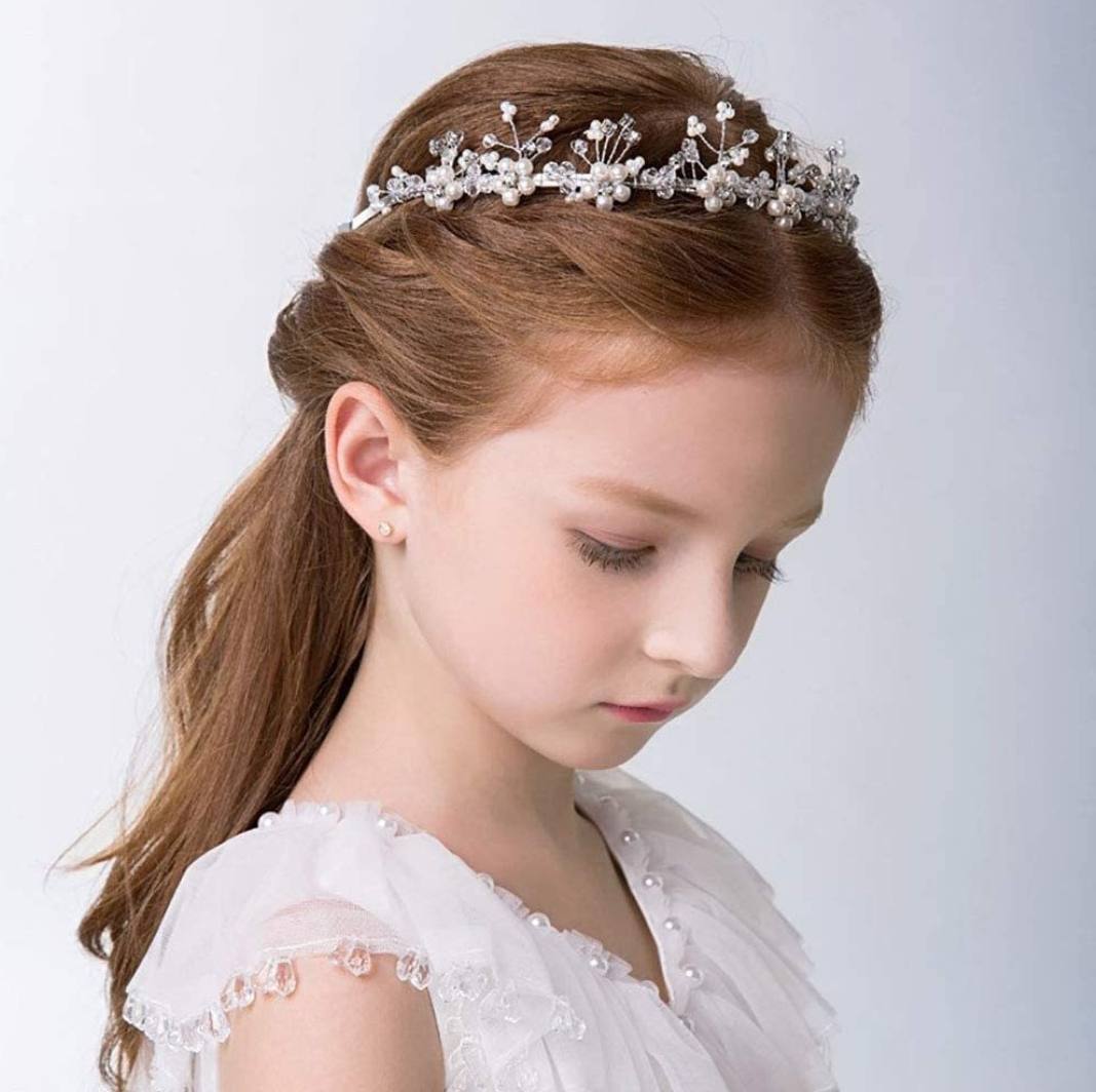 1pc Silver Crown With Pearls 