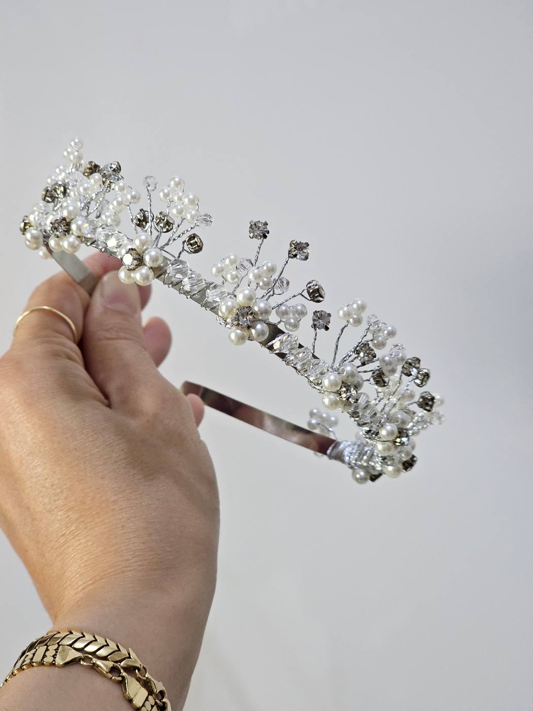 1pc Silver Crown With Pearls 