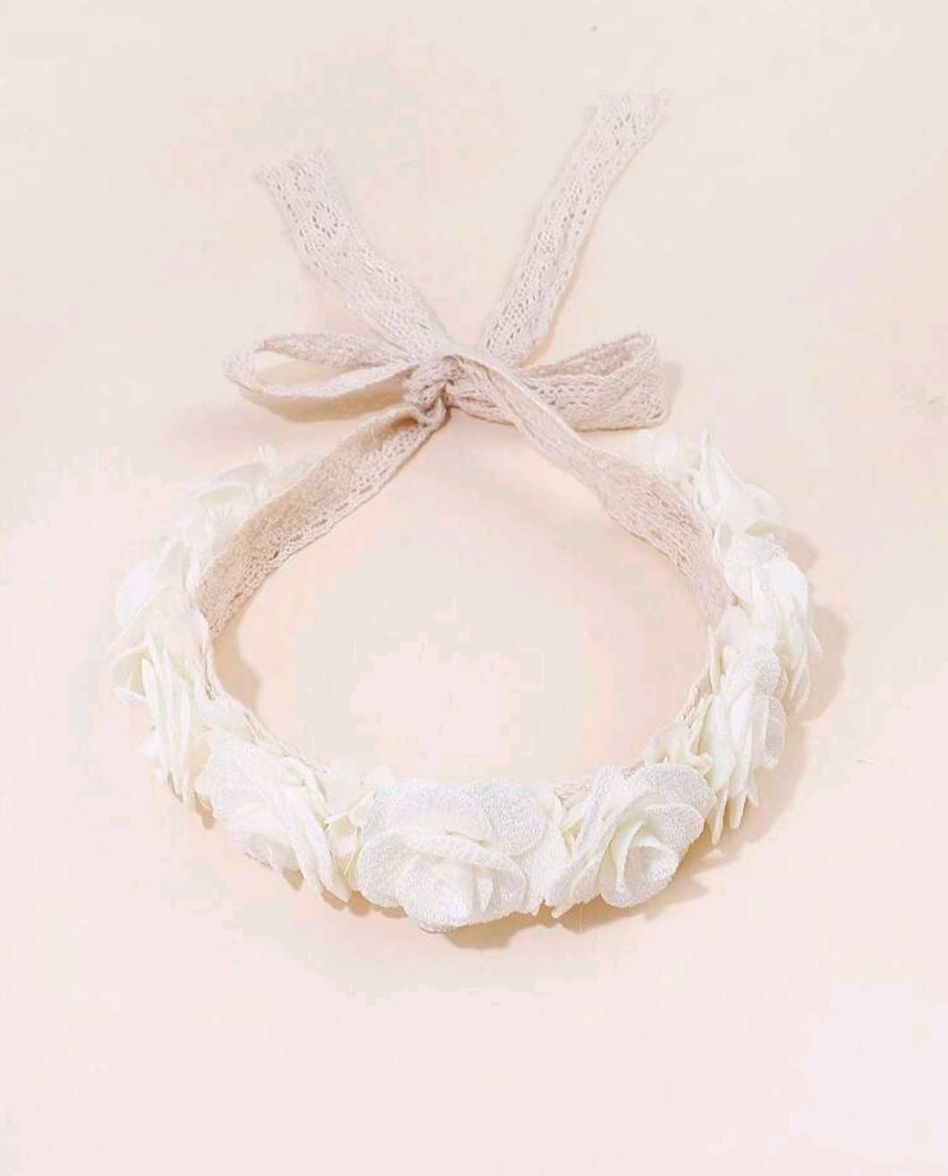 1pc Offwhite Floral Headband With Ribbon