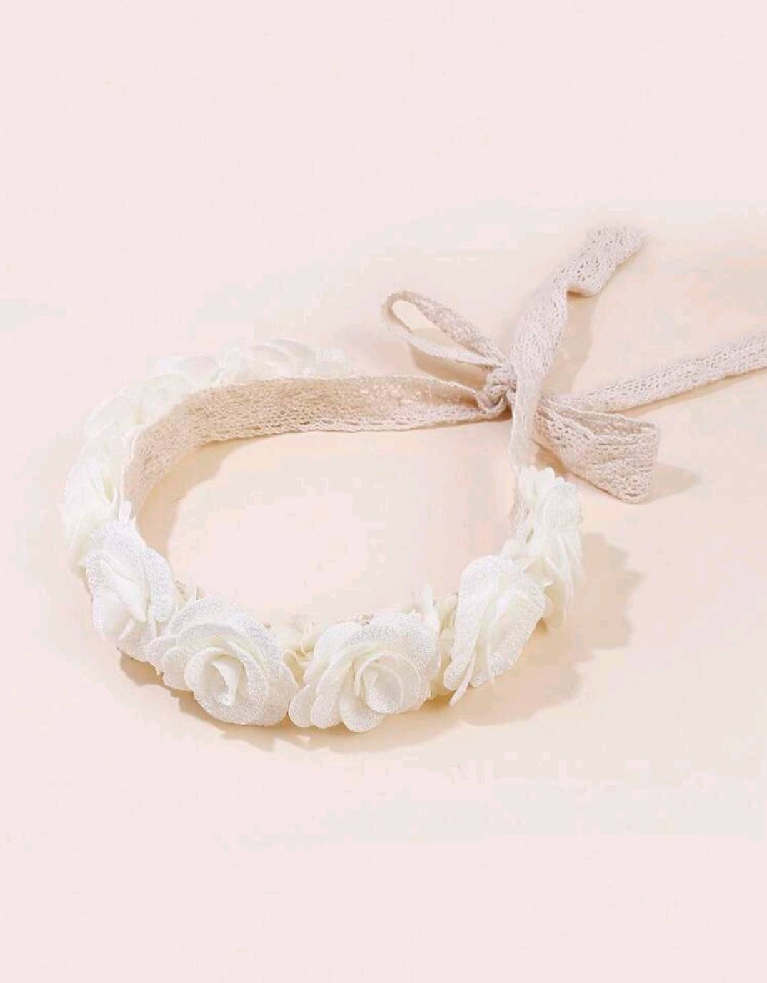 1pc Offwhite Floral Headband With Ribbon