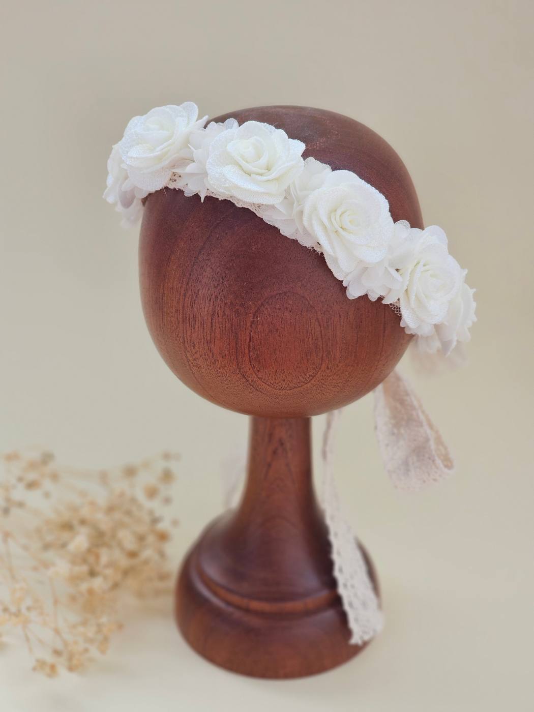 1pc Offwhite Floral Headband With Ribbon