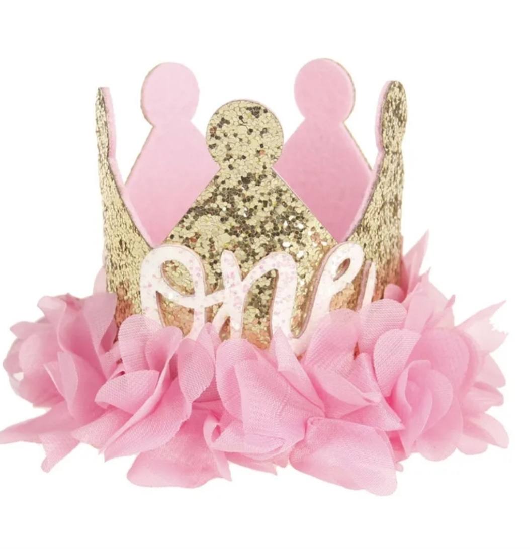 1pcs Pink Petals Birthday Crown 1 year