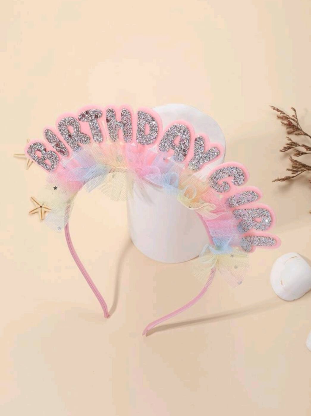 1pc Multicolored Ruffle Birthday Girl Crown 