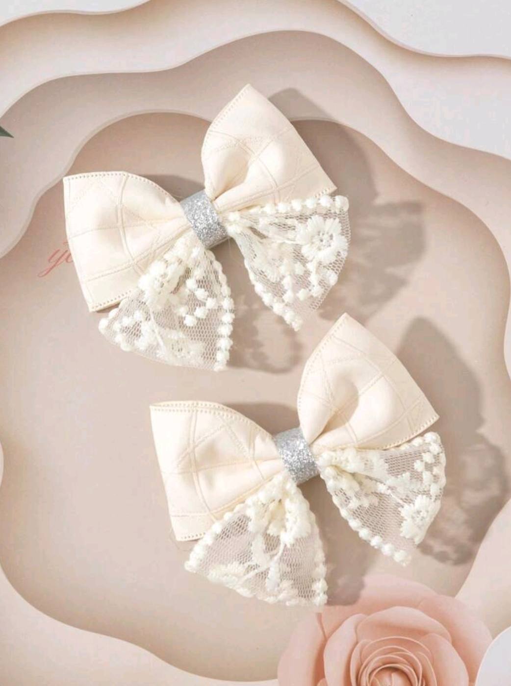 2pc Beige and Offwhite Lace Hair Clip 
