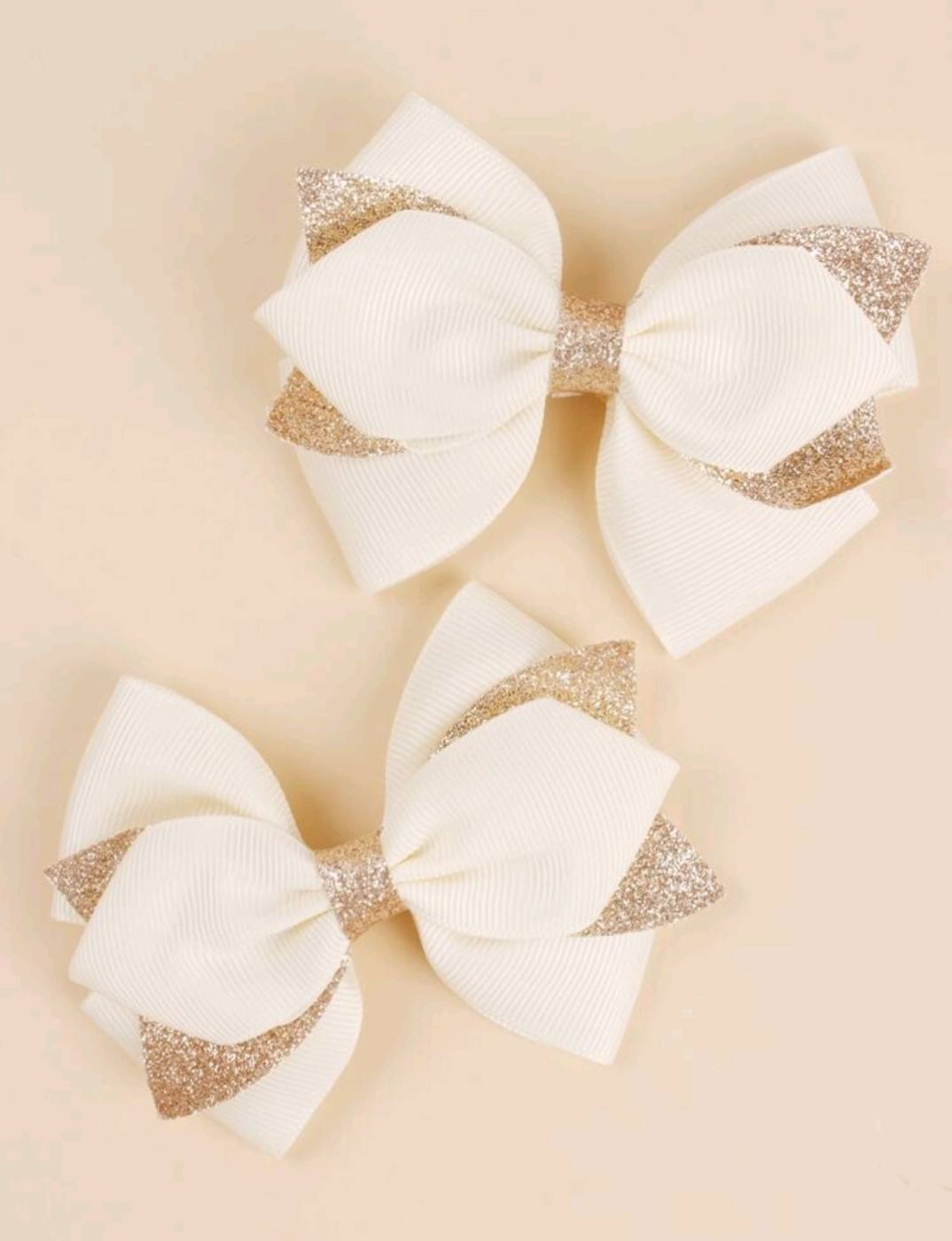 2pc Gloden Beige Bow Hair Clip 