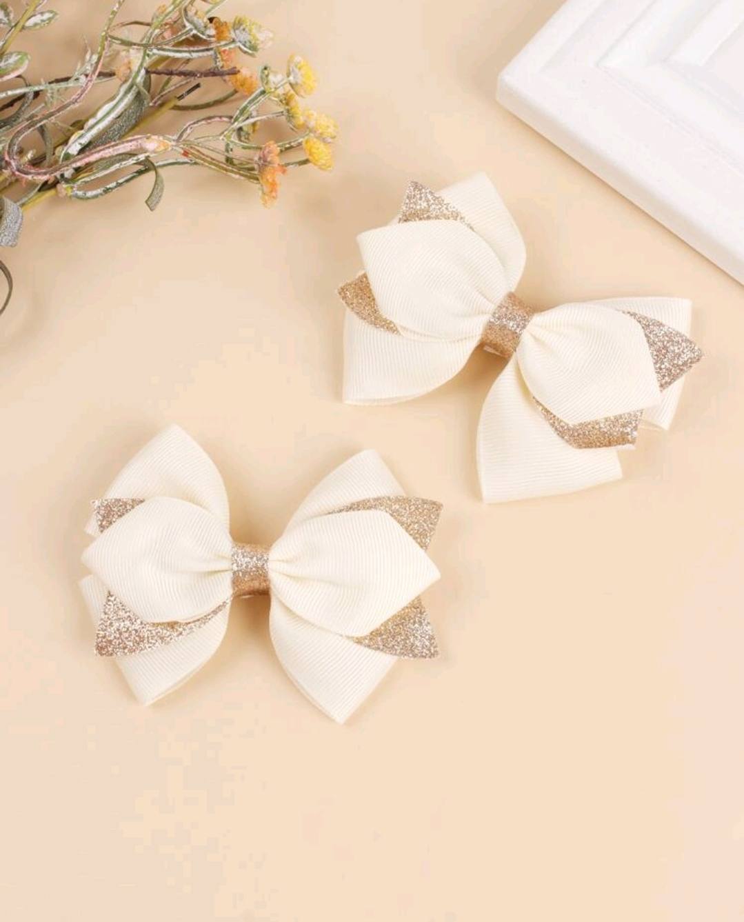 2pc Gloden Beige Bow Hair Clip 